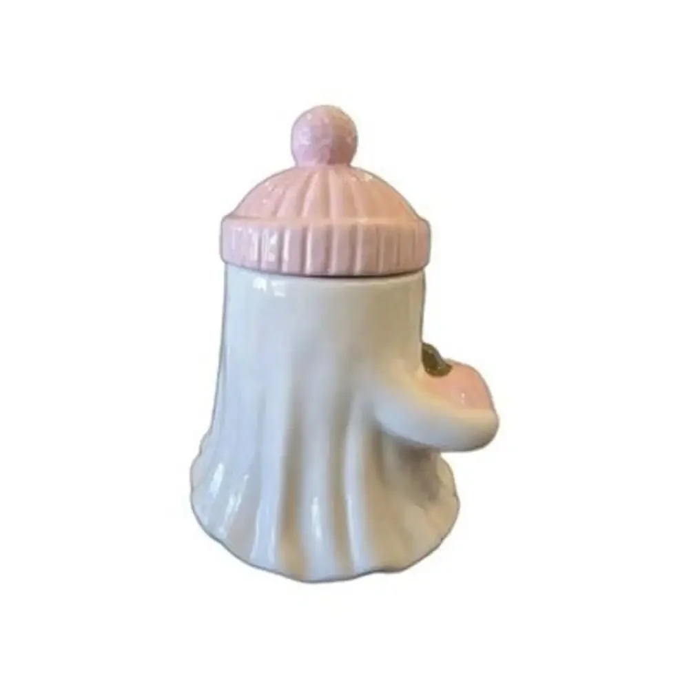 New Halloween WHITE Ghost W/ Beanie On Head & Coffee Holiday Cookie Jar Kitchen